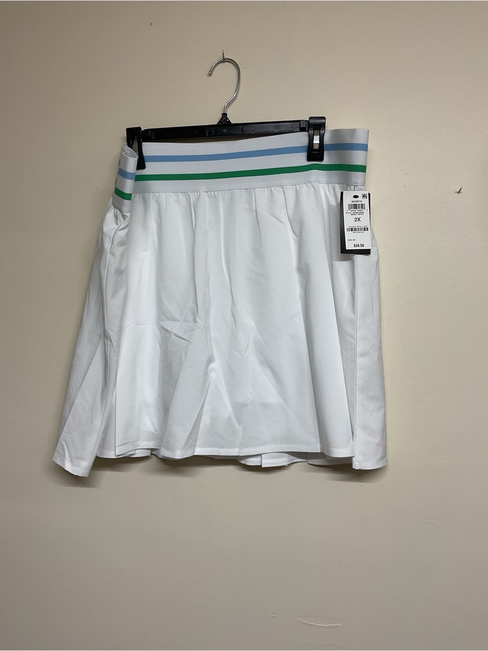 Women’s White Skort with Blue and Green Striped Waistband